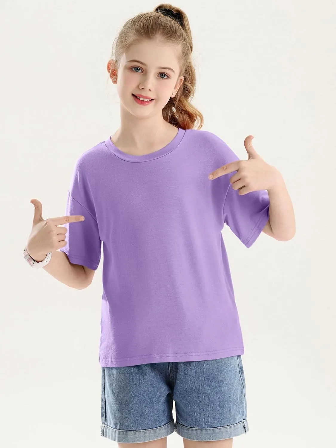 Girls Short Sleeve Oversized T Shirts Kids Summer Crewneck Tops Basic Tees 5-14 Years