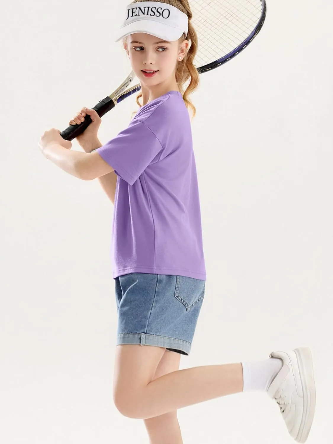 Girls Short Sleeve Oversized T Shirts Kids Summer Crewneck Tops Basic Tees 5-14 Years