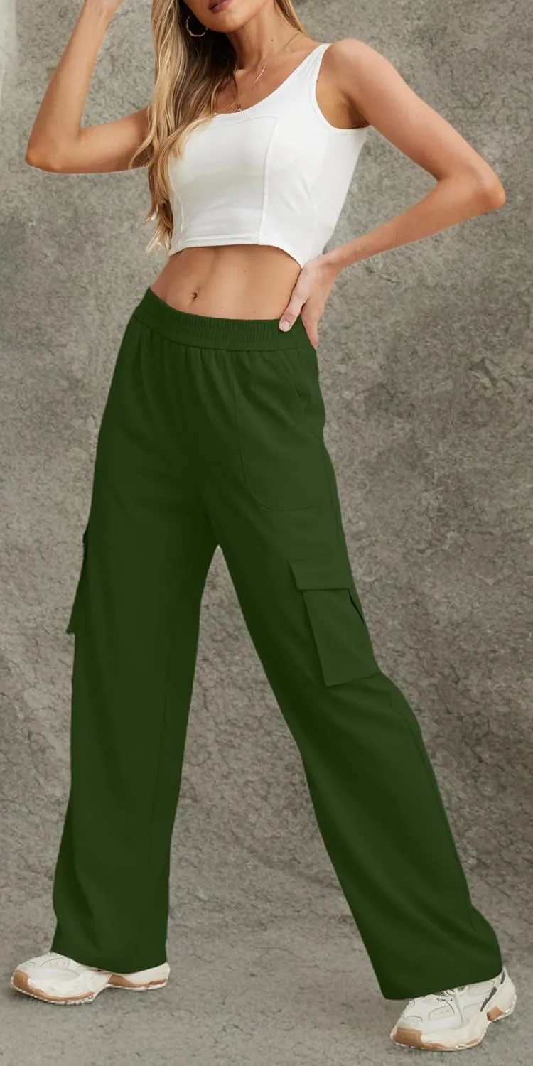 GRECERELLE Cargo Pants Women High Waisted Casual Wide Leg Womens Cargo Pants Baggy Y2K Cargos Pants with Pockets