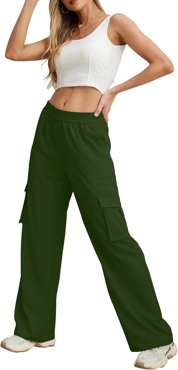 GRECERELLE Cargo Pants Women High Waisted Casual Wide Leg Womens Cargo Pants Baggy Y2K Cargos Pants with Pockets