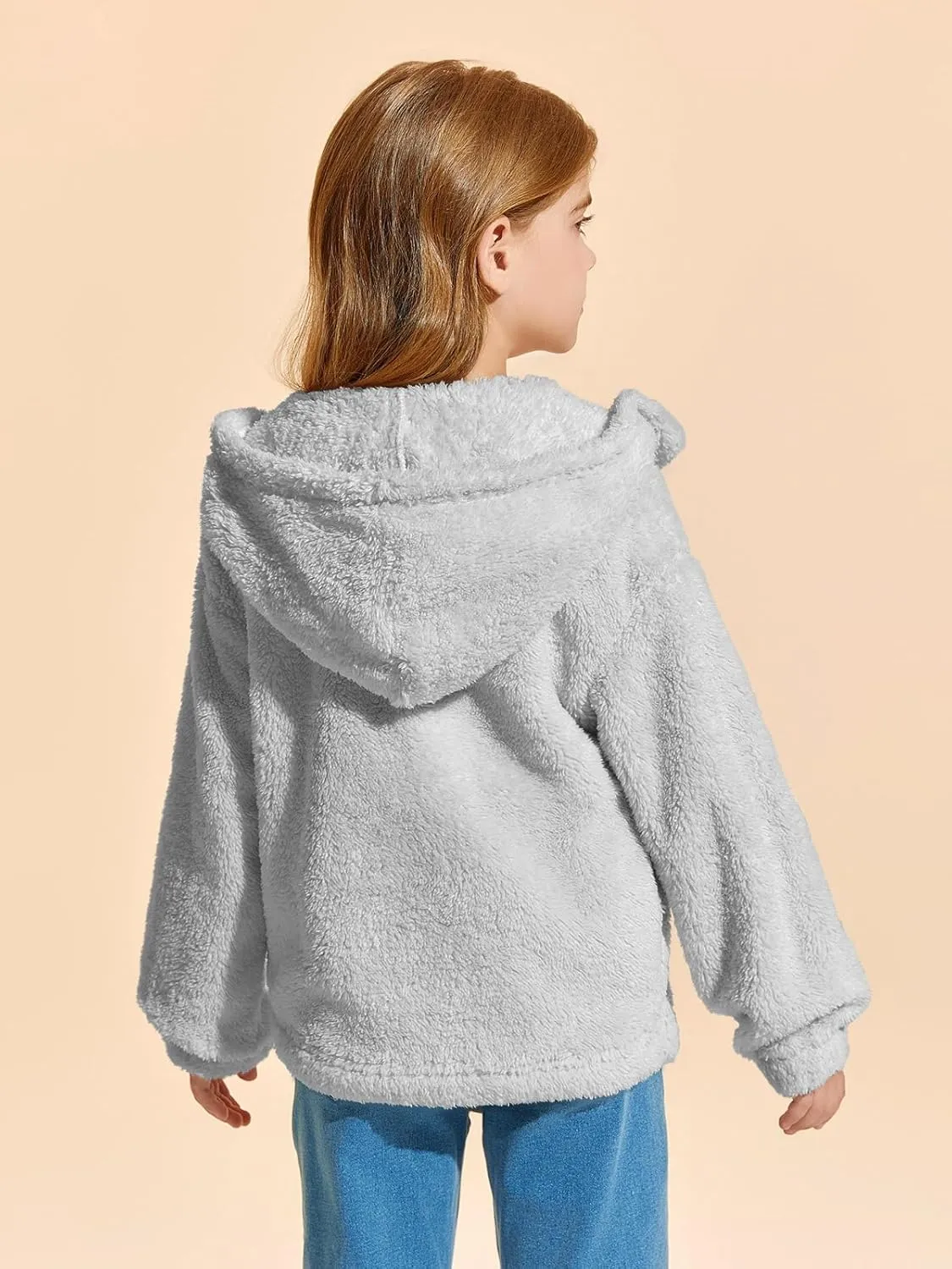 Haloumoning Girls Sherpa Hoodies Kids Fashion Fuzzy Fleece Half Button Long Sleeve Sweatshirt 5-14 Years
