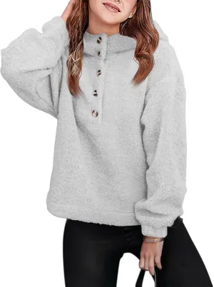 Haloumoning Girls Sherpa Hoodies Kids Fashion Fuzzy Fleece Half Button Long Sleeve Sweatshirt 5-14 Years