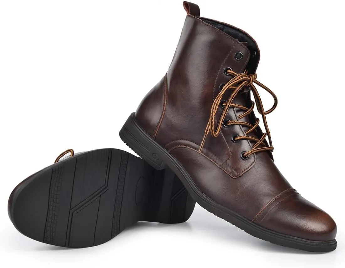 Harssidanzar Motorcycle Boots For Men,Dress Boots for Men Casual Boots Combat Ankle Dress Leather Boots KM302US