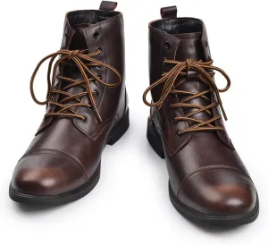 Harssidanzar Motorcycle Boots For Men,Dress Boots for Men Casual Boots Combat Ankle Dress Leather Boots KM302US