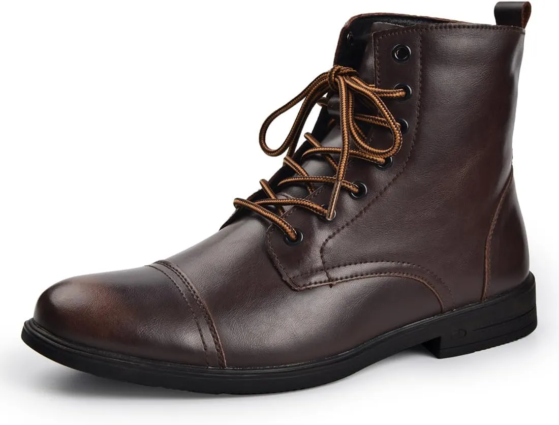 Harssidanzar Motorcycle Boots For Men,Dress Boots for Men Casual Boots Combat Ankle Dress Leather Boots KM302US
