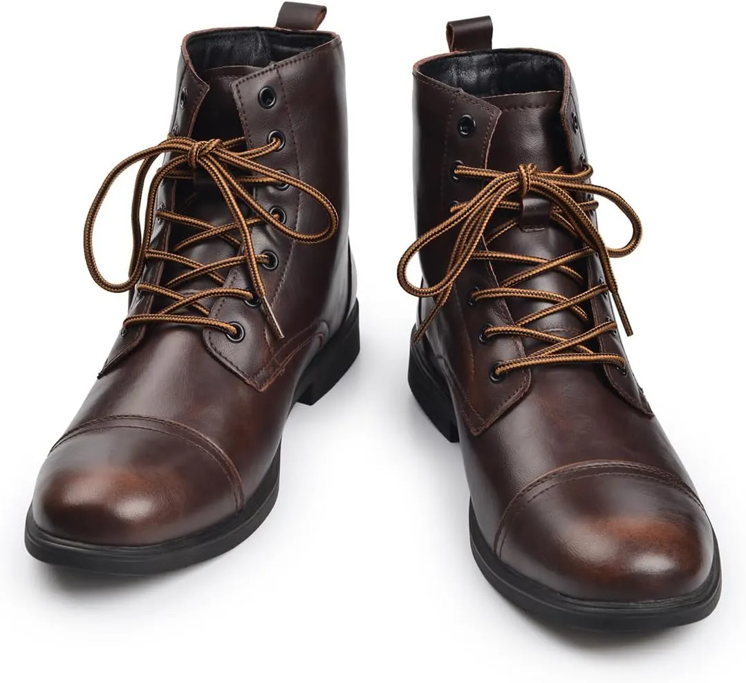 Harssidanzar Motorcycle Boots For Men,Dress Boots for Men Casual Boots Combat Ankle Dress Leather Boots KM302US