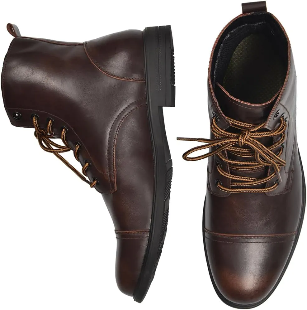 Harssidanzar Motorcycle Boots For Men,Dress Boots for Men Casual Boots Combat Ankle Dress Leather Boots KM302US