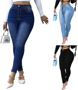 High Waisted Jeans for Women Trendy Skinny Butt Lifting Stretchy Jeans Pull On Tummy Control Denim Jeggings with Pockets