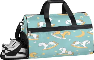 Horse Design Sports Gym Bag with Wet Pocket & Shoes Compartment Waterproof Workout Duffel Bag for Women and Men Weekender Overnight Duffle Bag Travel Carry-on Tote