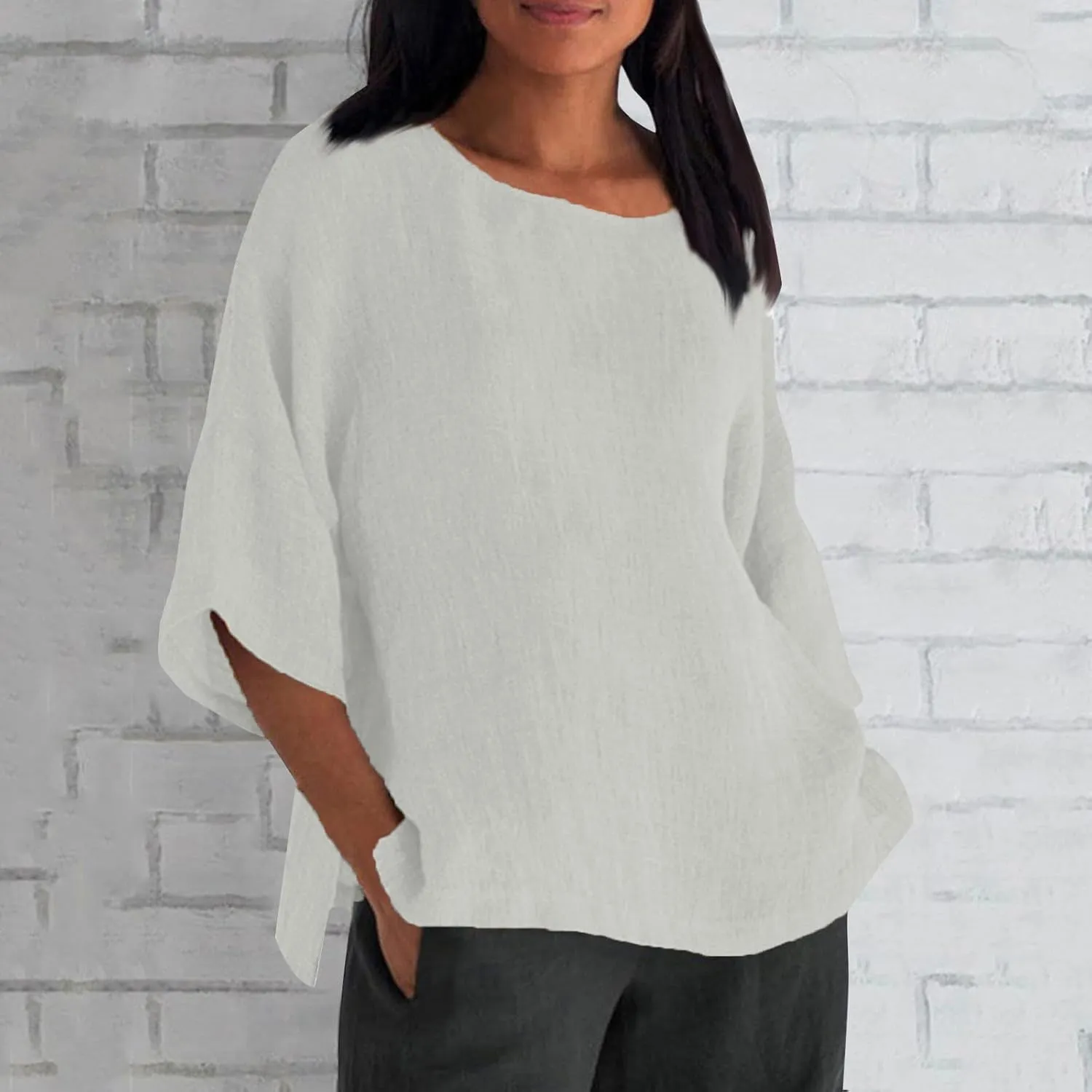 HXHYQKP Linen Tops for Women Summer Plus Size T Shirts V Neck Loose Blouses Trendy Tops for Women 2025