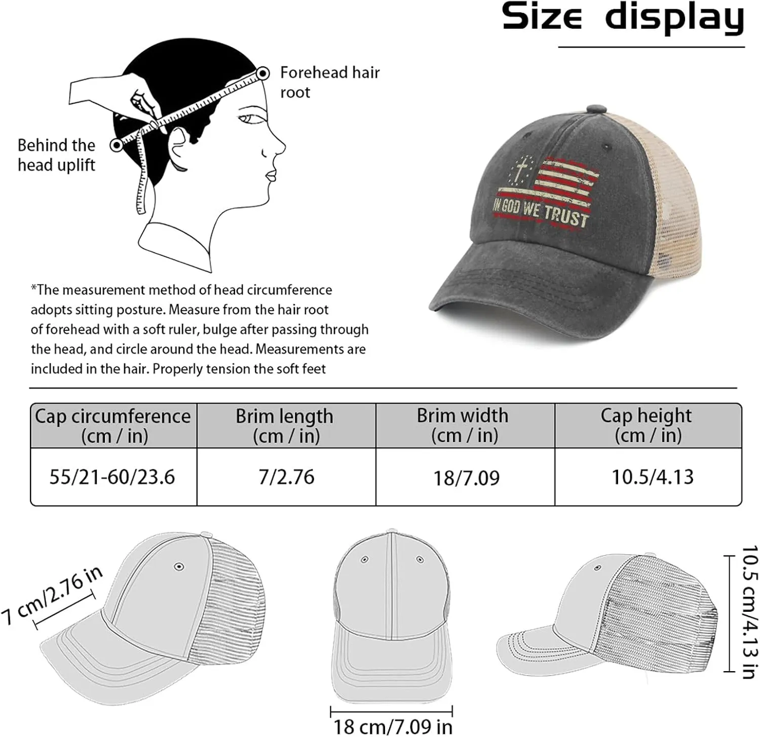 in god we Trust hat for Women Fashion Trucker hat for Women Trucker hat Cycling Cap with Design for