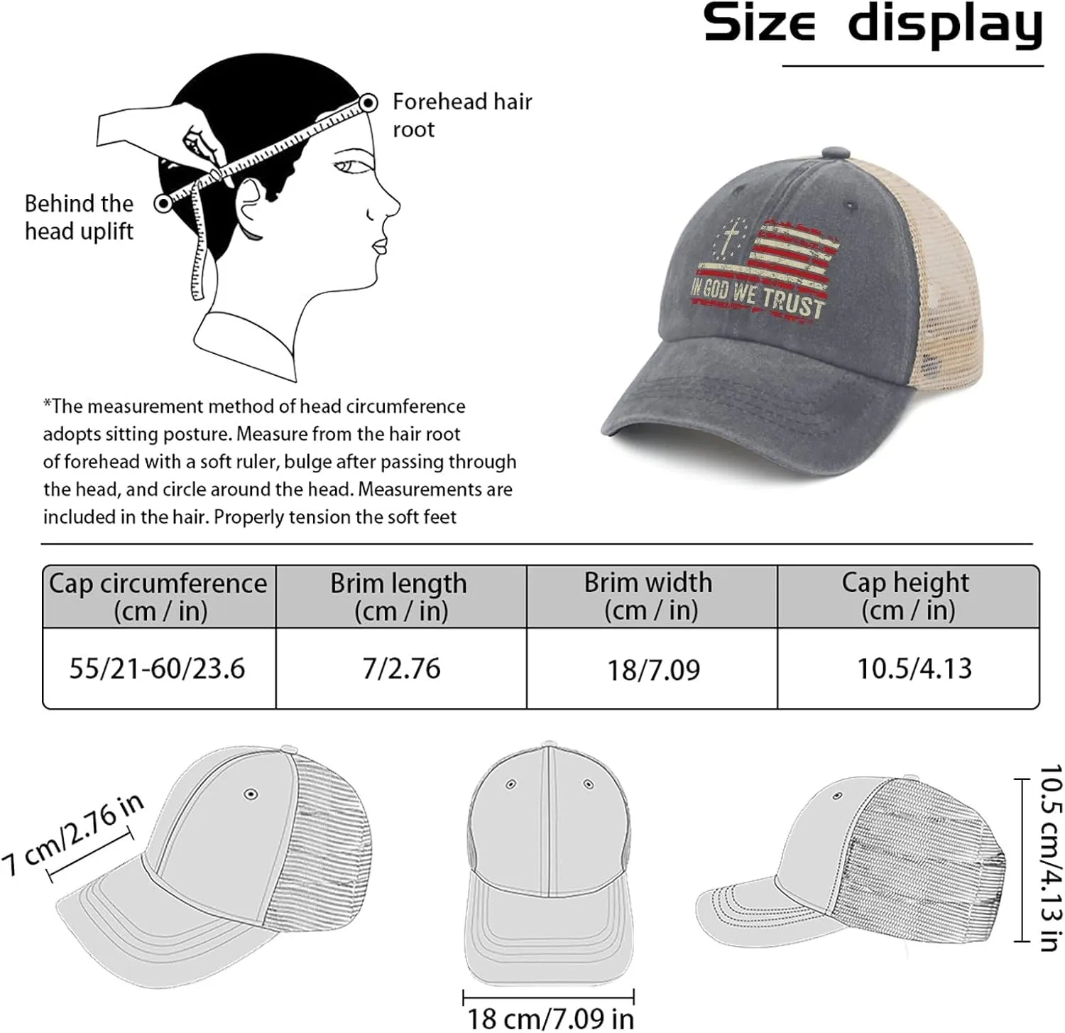 in god we Trust hat for Women Fashion Trucker hat for Women Trucker hat Cycling Cap with Design for