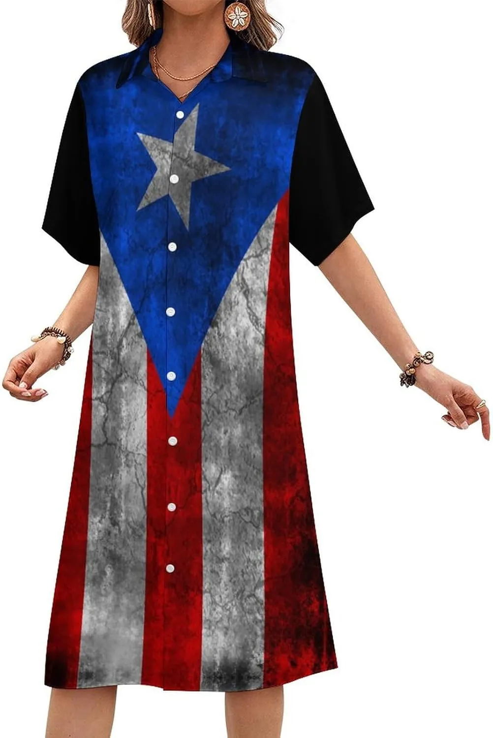 Jamaican Flag Womens Button Down Shirt Dresses Button Up Short Sleeve Blouse Tops