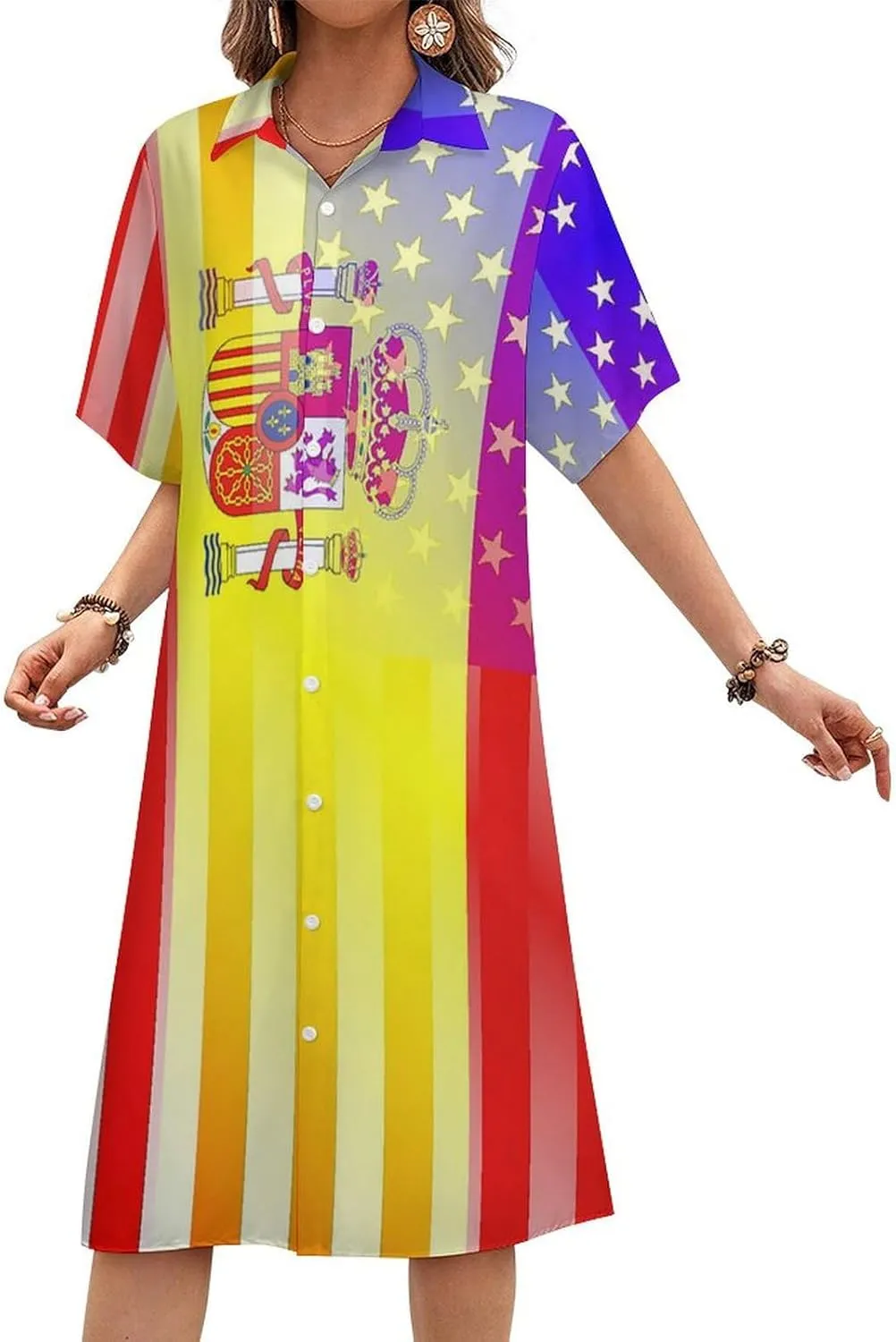 Jamaican Flag Womens Button Down Shirt Dresses Button Up Short Sleeve Blouse Tops