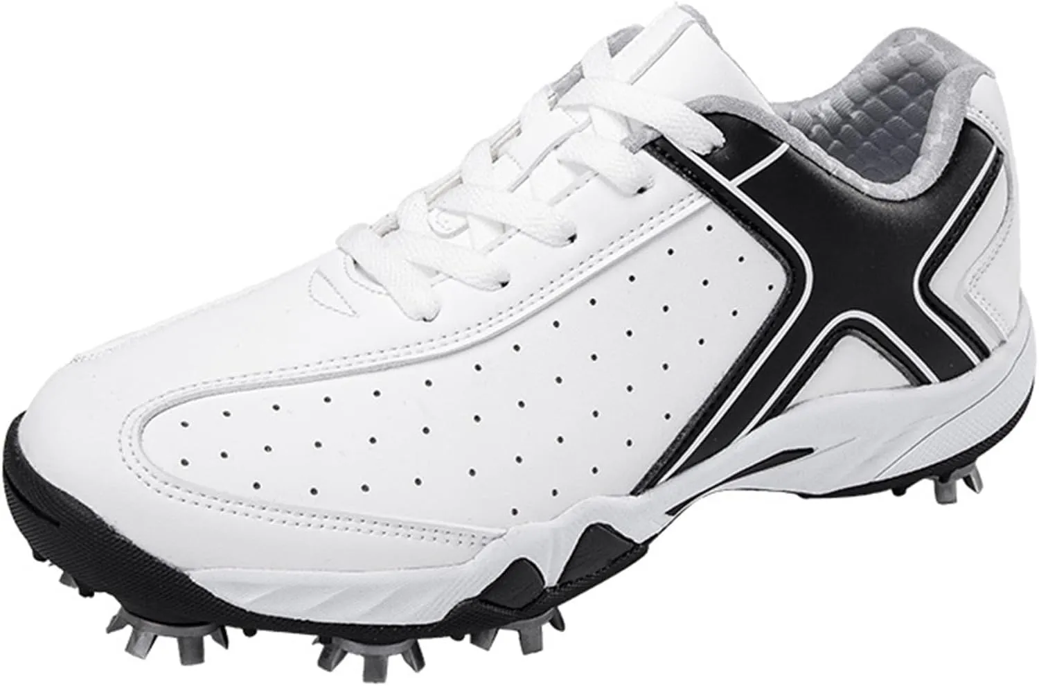JiuQing Spikes Golf Shoes Men Professional Leather Golfing Trainers Lightweight Breathable Anti Slip