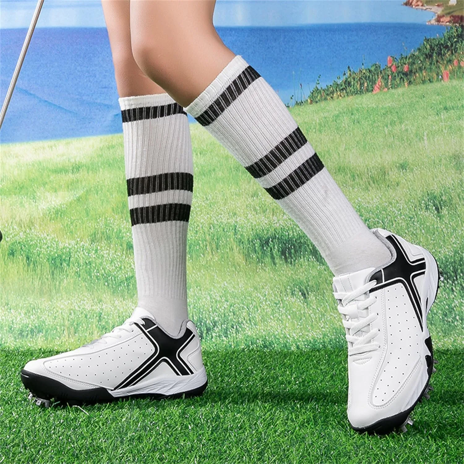 JiuQing Spikes Golf Shoes Men Professional Leather Golfing Trainers Lightweight Breathable Anti Slip