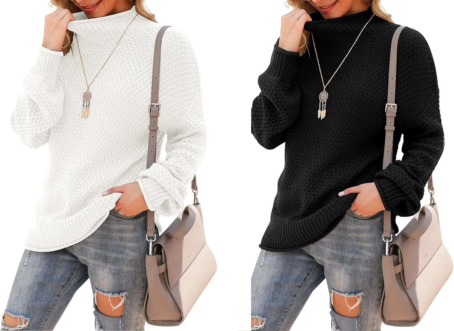 Jouica Womens Turtleneck Sweaters Oversized Chunky Batwing Long Sleeve Pullover Loose Knitted Jumper Top,XX-Large