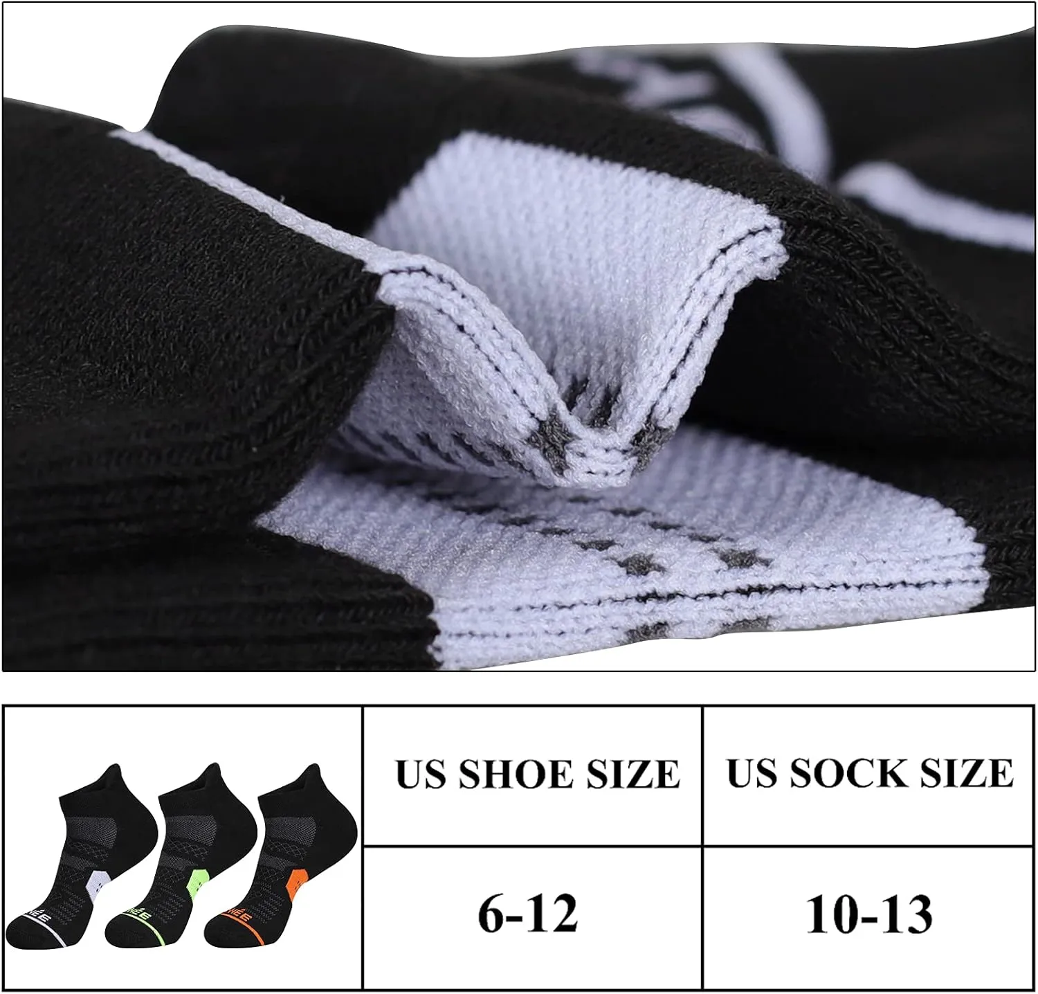 JOYNÉE 6 Pack Men's Running Ankle Socks with Cushion, Low Cut Athletic Sport Tab Socks
