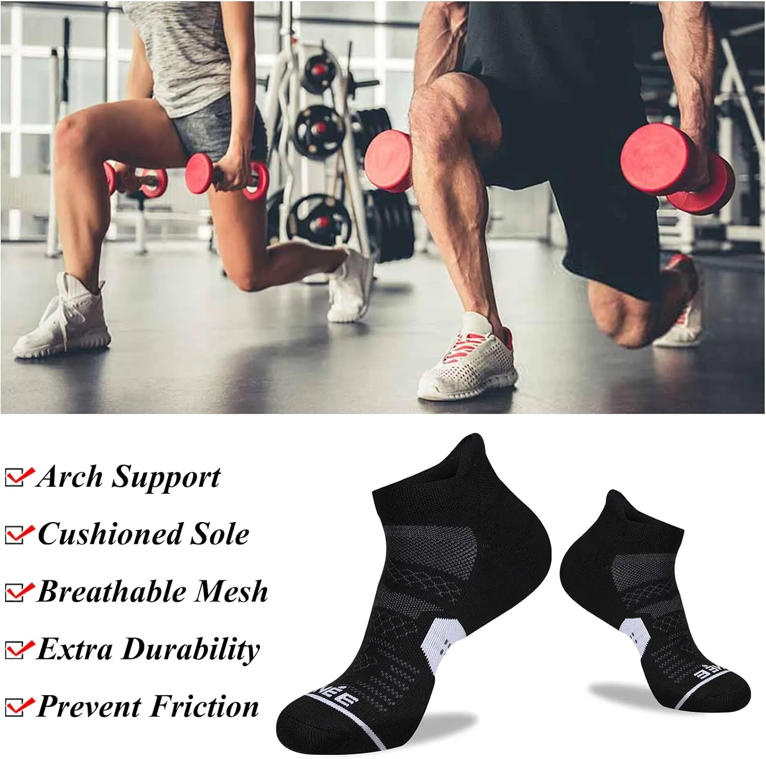 JOYNÉE 6 Pack Men's Running Ankle Socks with Cushion, Low Cut Athletic Sport Tab Socks