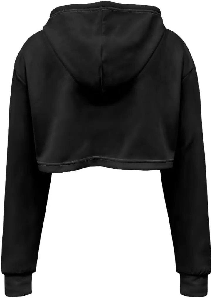 Ladies All-over Print Crop Tops Hoody with Drawstring Fall Cropped Clothes Pullover Sweatshirts for Women