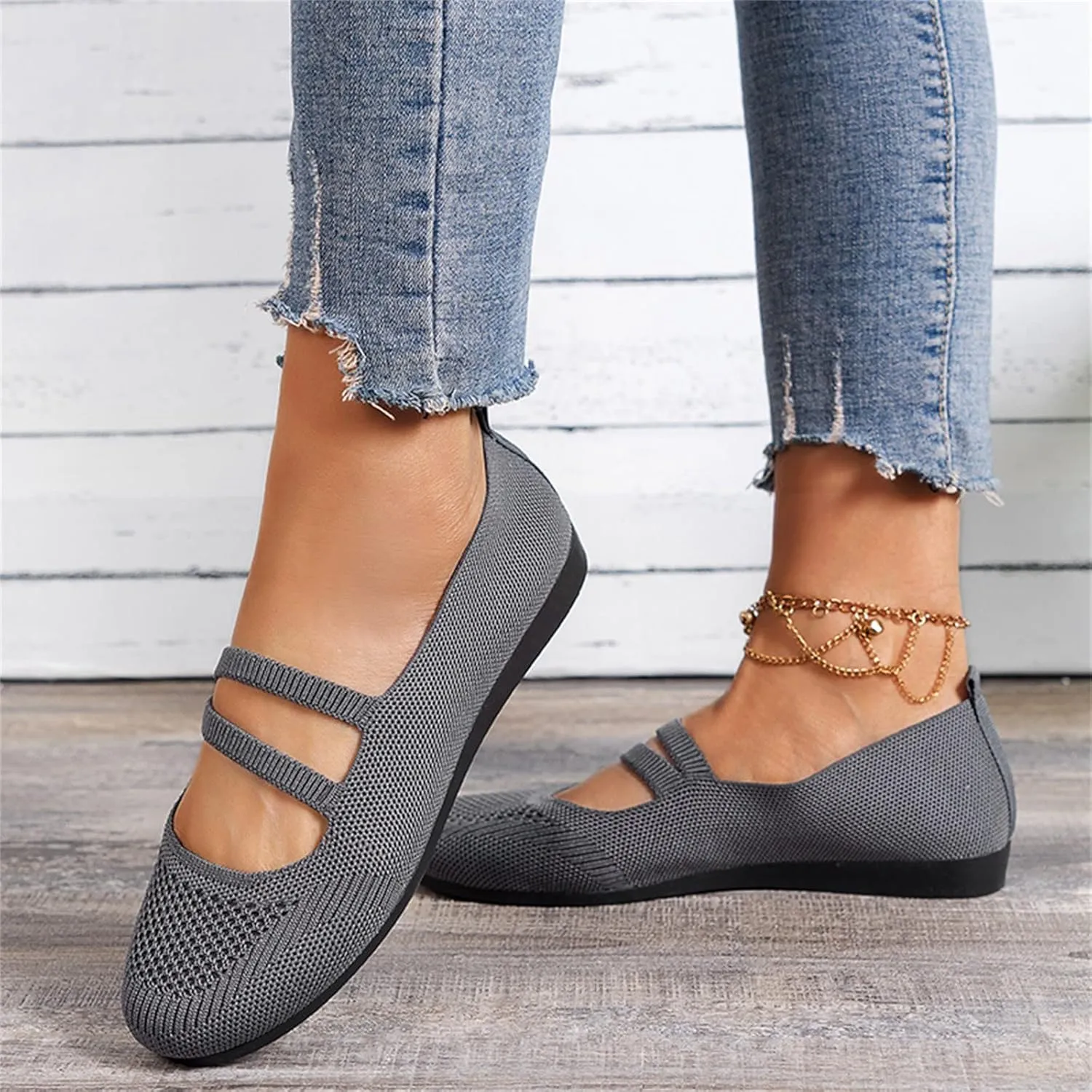 Ladies Fashion Solid Color Breathable Knitting Comfortable Flat Casual Shoes Shoes for, 6.5