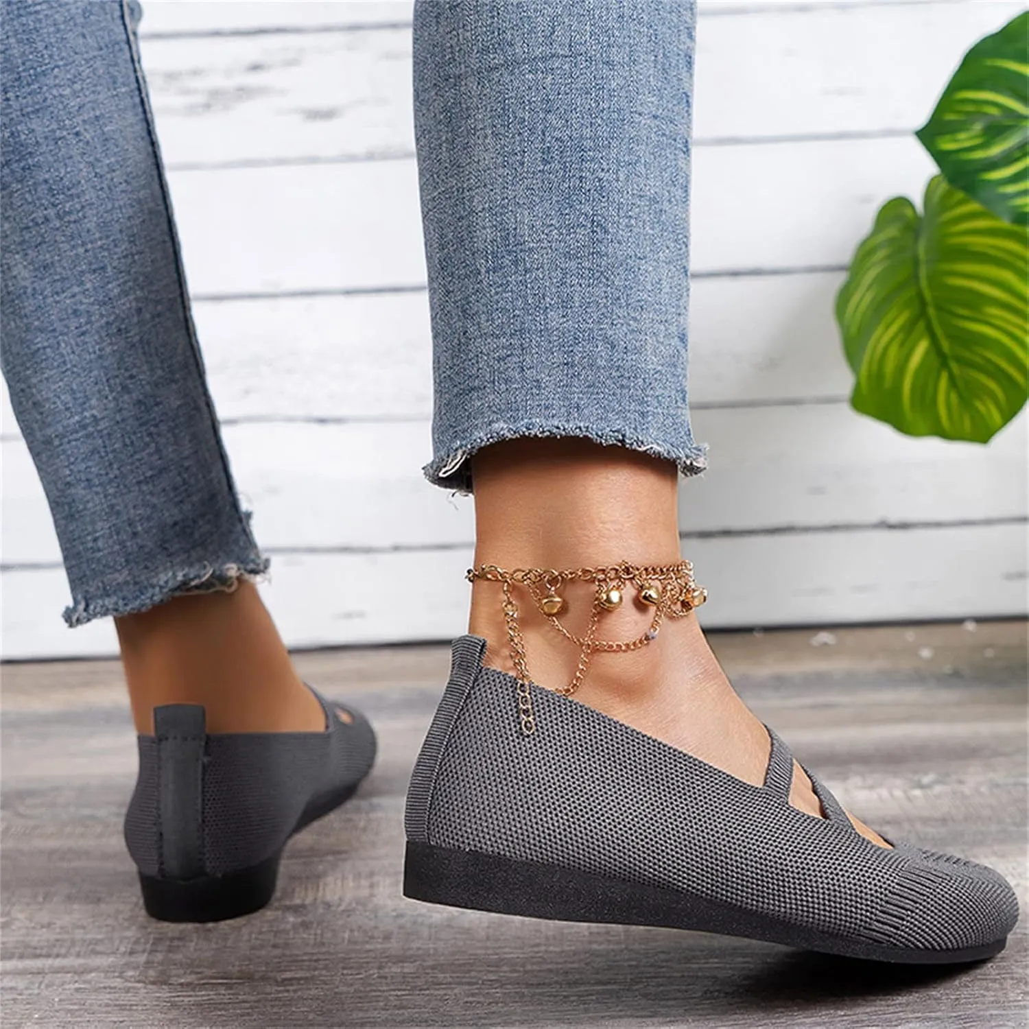 Ladies Fashion Solid Color Breathable Knitting Comfortable Flat Casual Shoes Shoes for, 6.5