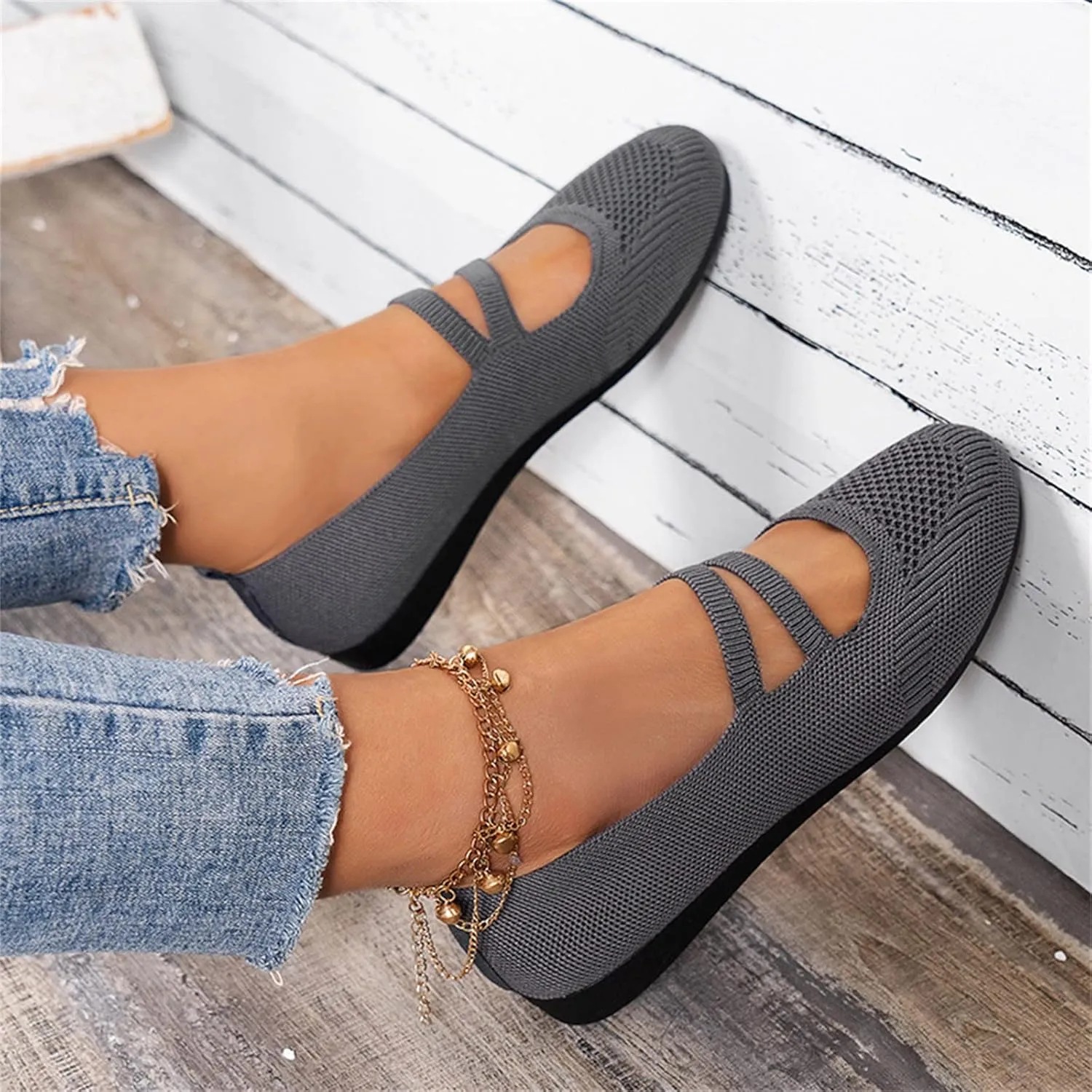 Ladies Fashion Solid Color Breathable Knitting Comfortable Flat Casual Shoes Shoes for, 6.5