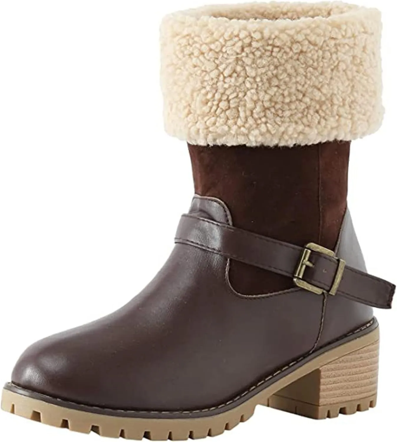 Ladmiple Snow Boots For Women Cute Tall Mid Calf Winter Warm Ankle Booties Fur Lined Anti-Slip Outdoor Slip On Shoes