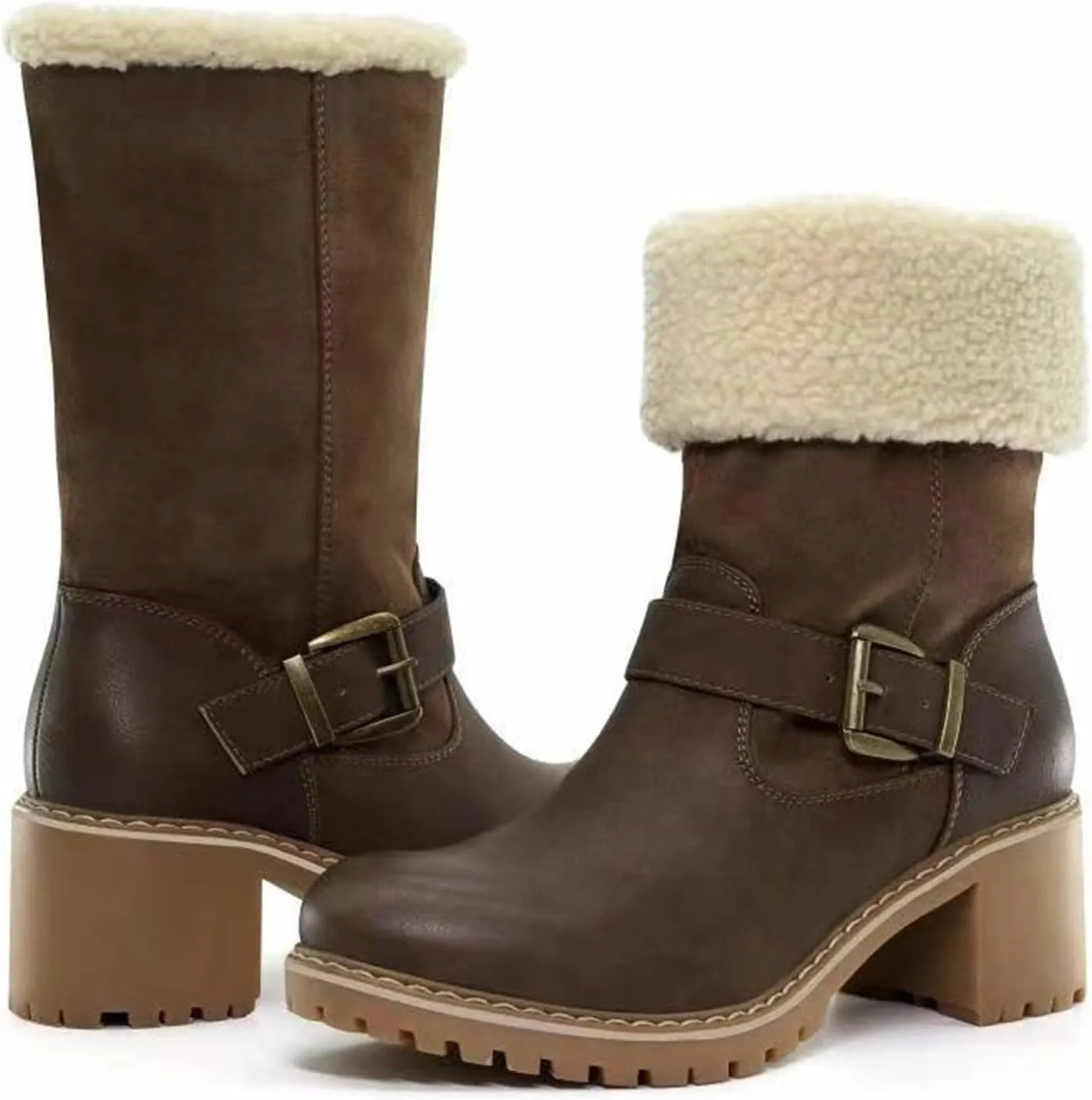 Ladmiple Snow Boots For Women Cute Tall Mid Calf Winter Warm Ankle Booties Fur Lined Anti-Slip Outdoor Slip On Shoes