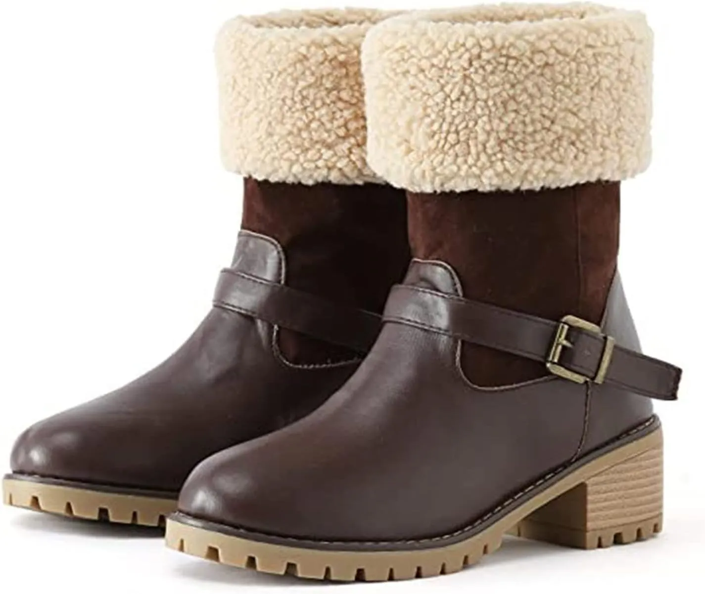 Ladmiple Snow Boots For Women Cute Tall Mid Calf Winter Warm Ankle Booties Fur Lined Anti-Slip Outdoor Slip On Shoes