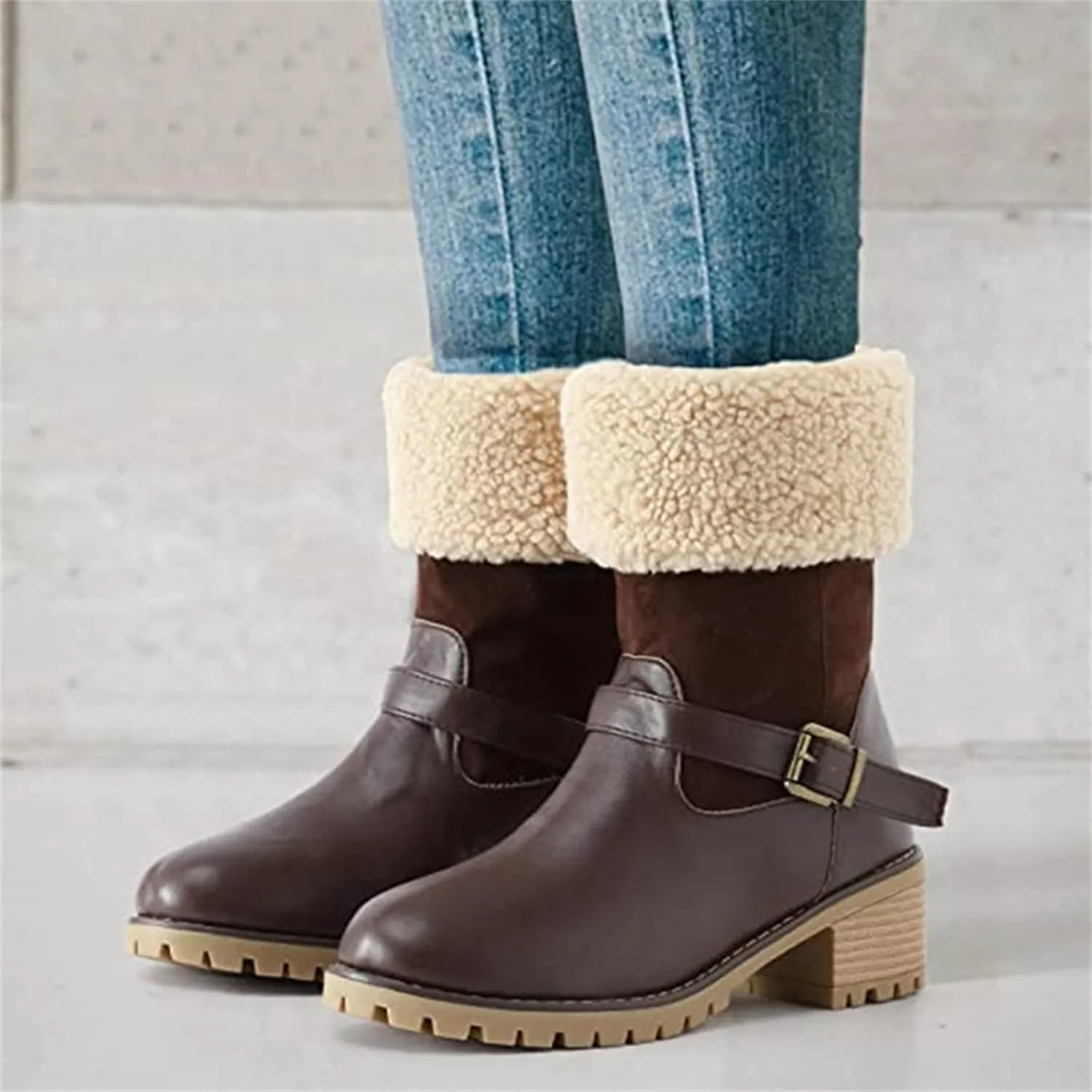 Ladmiple Snow Boots For Women Cute Tall Mid Calf Winter Warm Ankle Booties Fur Lined Anti-Slip Outdoor Slip On Shoes