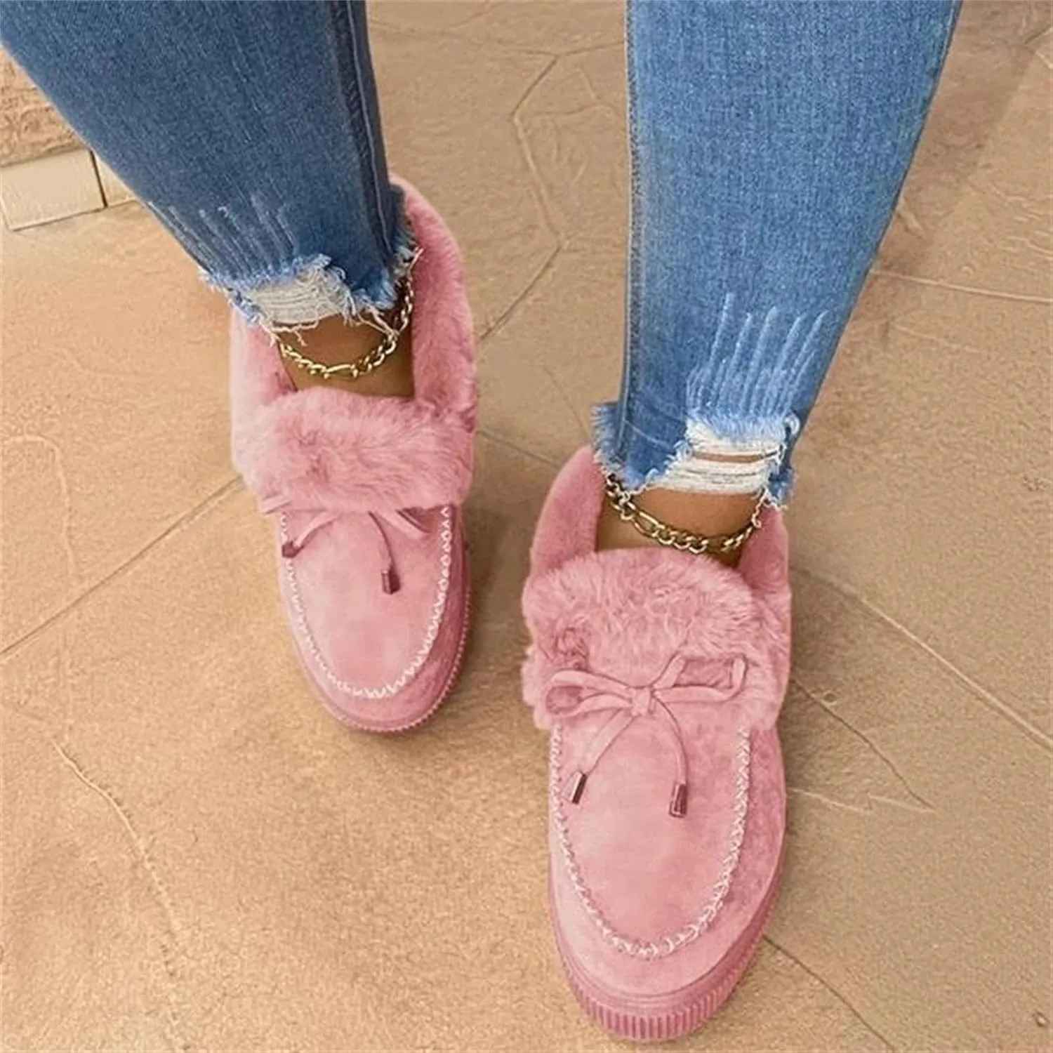 Ladmiple Winter Boots For Women 2024 Fashion Snow Warm Ankle Booties Fur Lined Anti-Slip Outdoor Slip On Loafers Shoes