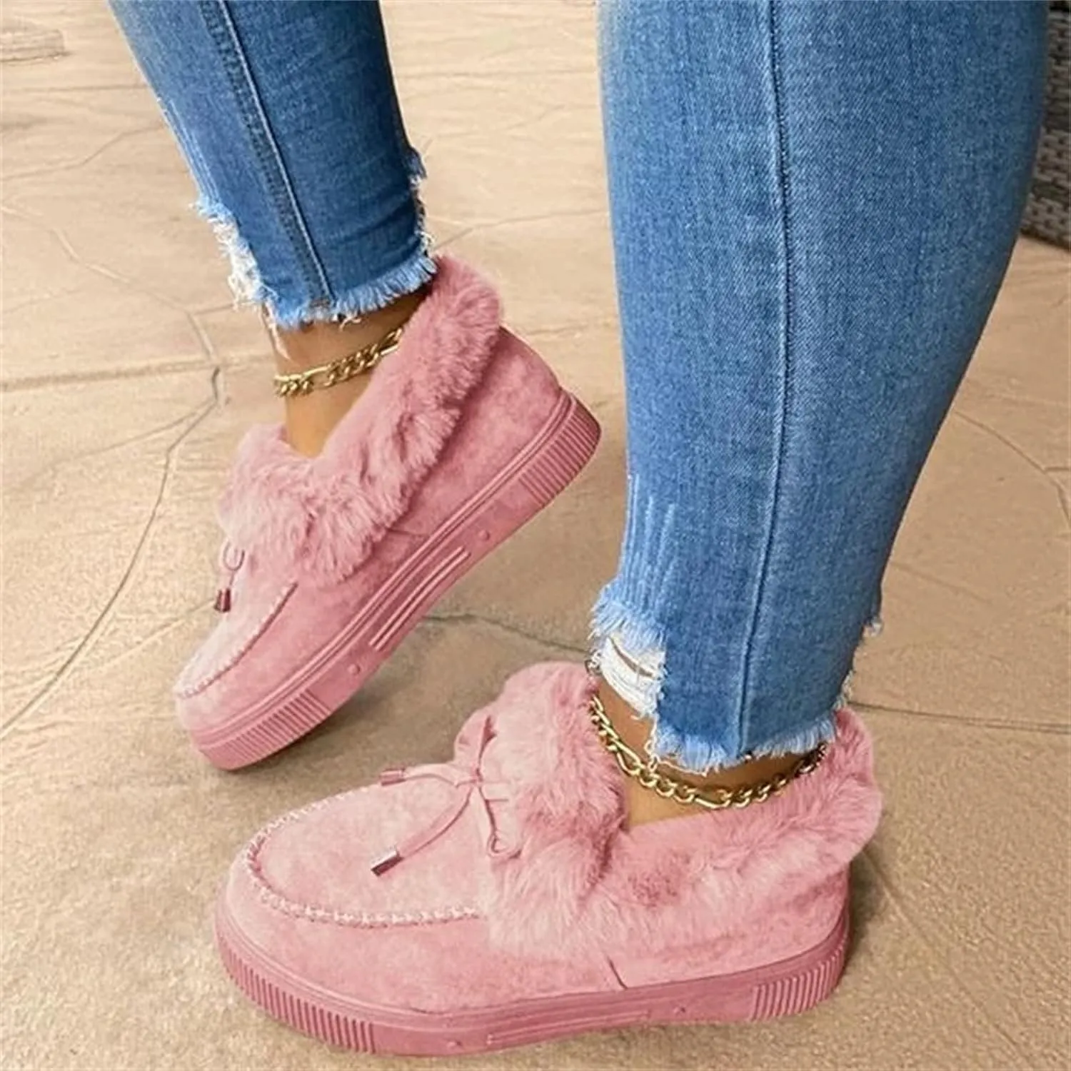 Ladmiple Winter Boots For Women 2024 Fashion Snow Warm Ankle Booties Fur Lined Anti-Slip Outdoor Slip On Loafers Shoes