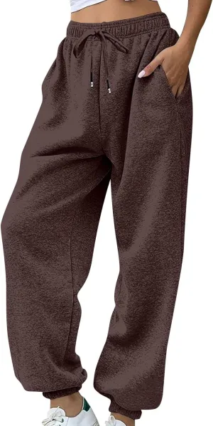 lcyhony Fleece Jogger Sweatpants Women Baggy Comfy Straight Leg Yoga Pants with Pockets Stretch Casual Athletic Sweat Pants