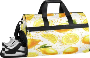 Lemon Fruit Sports Gym Bag with Wet Pocket & Shoes Compartment Waterproof Workout Duffel Bag for Women and Men Weekender Overnight Duffle Bag Travel Carry-on Tote