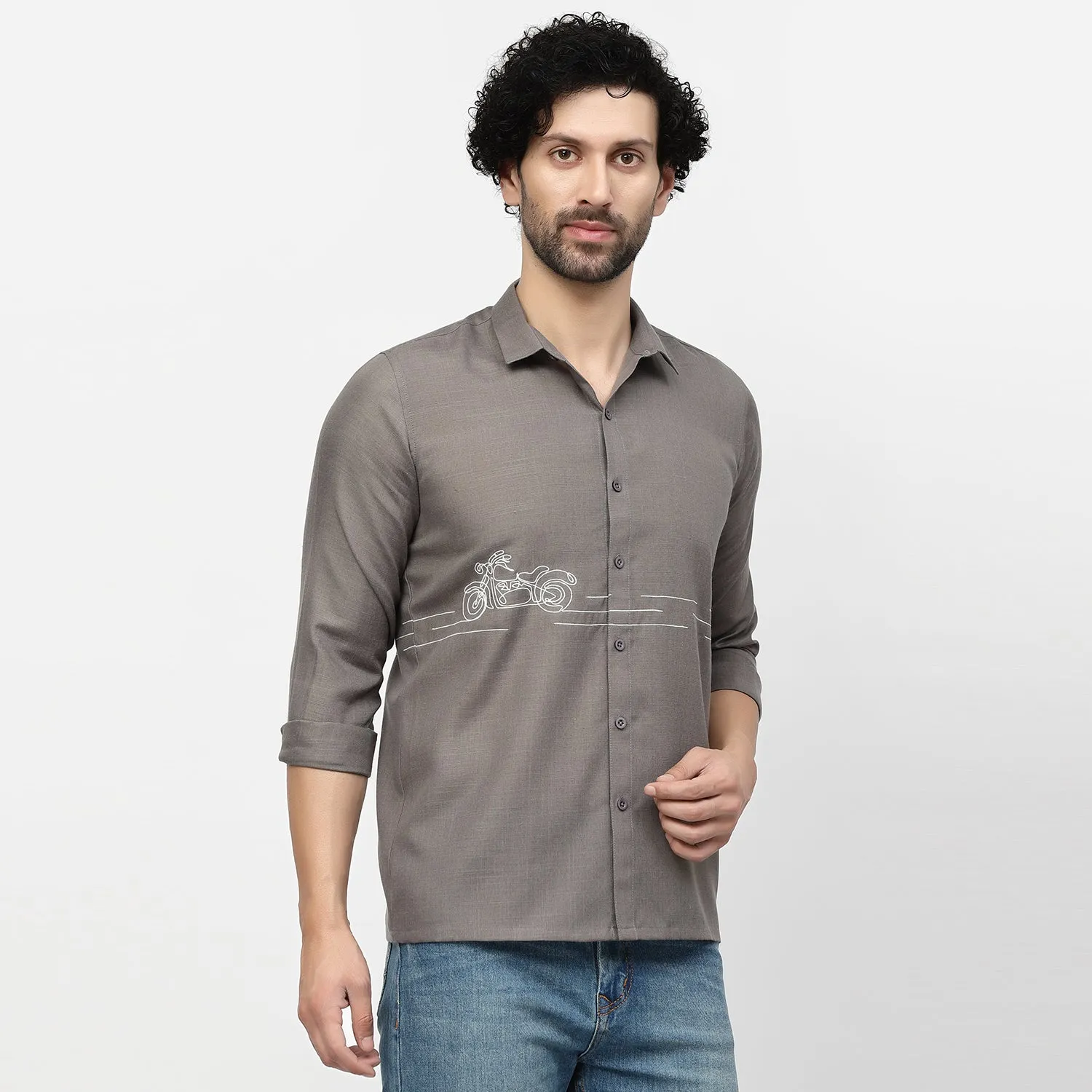 Linen Shirt With Bike Embroidery