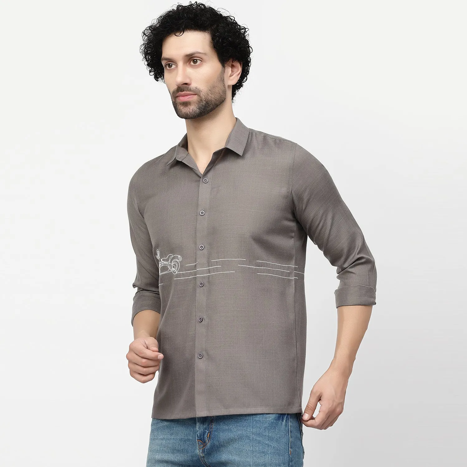 Linen Shirt With Bike Embroidery