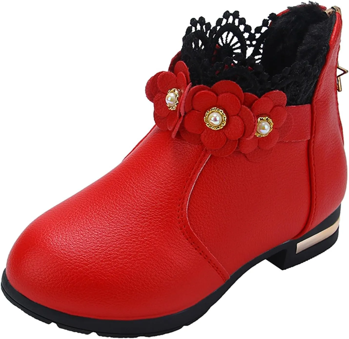 Little/big Kids Shoes Fashion Boots Shoes Plush Low Tube 3D Flowers Print Leather Boots Snow Boots Size 1