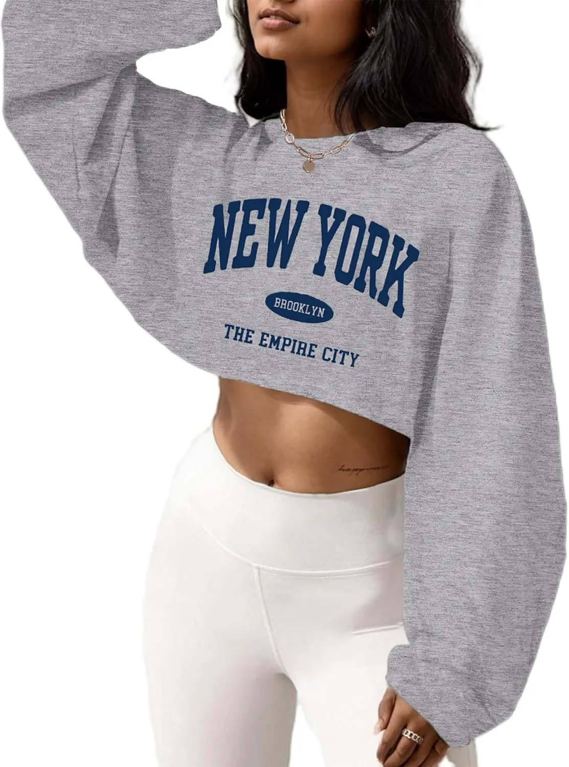 LovelyWholesale Women Long Sleeve Cropped Sweatshirt Oversized Crew Neck Workout Tops