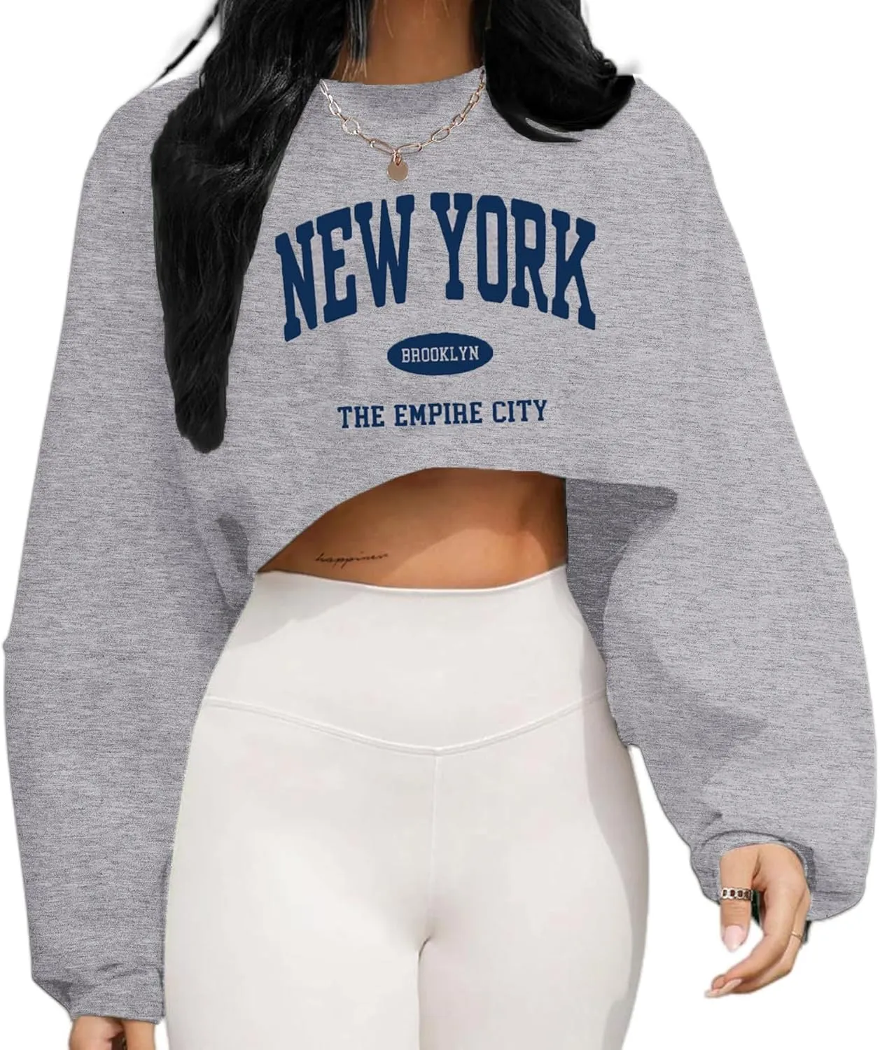 LovelyWholesale Women Long Sleeve Cropped Sweatshirt Oversized Crew Neck Workout Tops