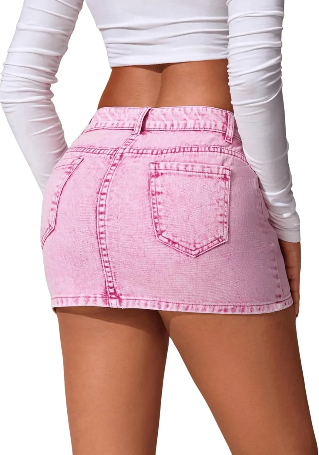 MakeMeChic Women's Casual Low Waist Bodycon Denim Skirt Zip Fly Jean Mini Skirt with Pockets