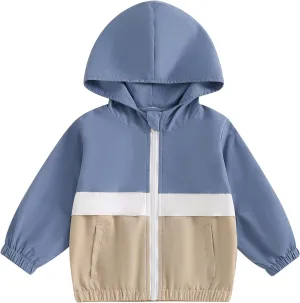 MBMSHEGH Toddler Baby Grils Boys Hoodie Zipper Waterproof Patchwork Raincoat Lightweight Windbreaker Outwear Rain Jacket 1-4T