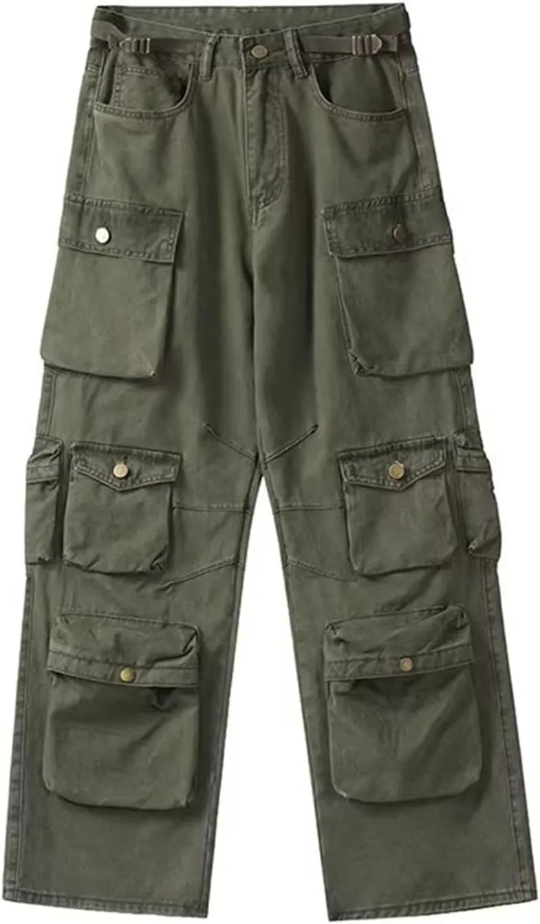 Mens Cargo Pants Multi-Pocket Overalls Men Casual Baggy Trousers Plus Size Straight Mopping Pants Spring Autumn