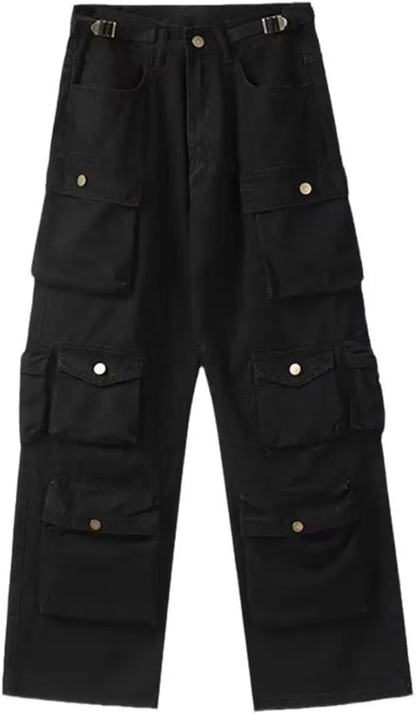 Mens Cargo Pants Multi-Pocket Overalls Men Casual Baggy Trousers Plus Size Straight Mopping Pants Spring Autumn