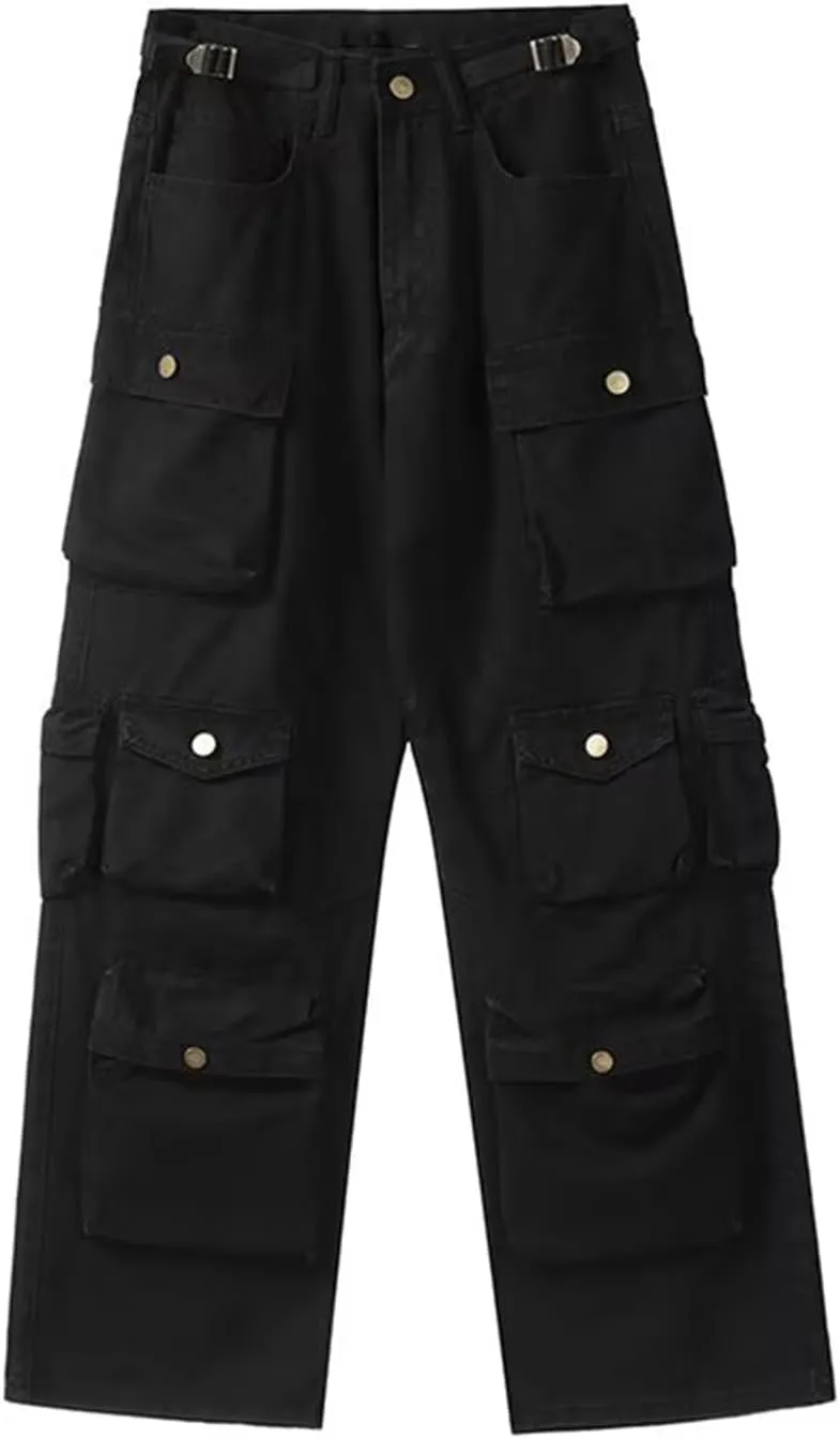 Mens Cargo Pants Multi-Pocket Overalls Men Casual Baggy Trousers Plus Size Straight Mopping Pants Spring Autumn