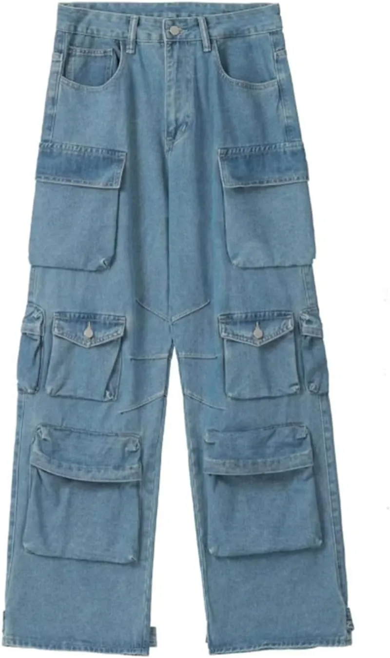 Mens Cargo Pants Multi-Pocket Overalls Men Casual Baggy Trousers Plus Size Straight Mopping Pants Spring Autumn