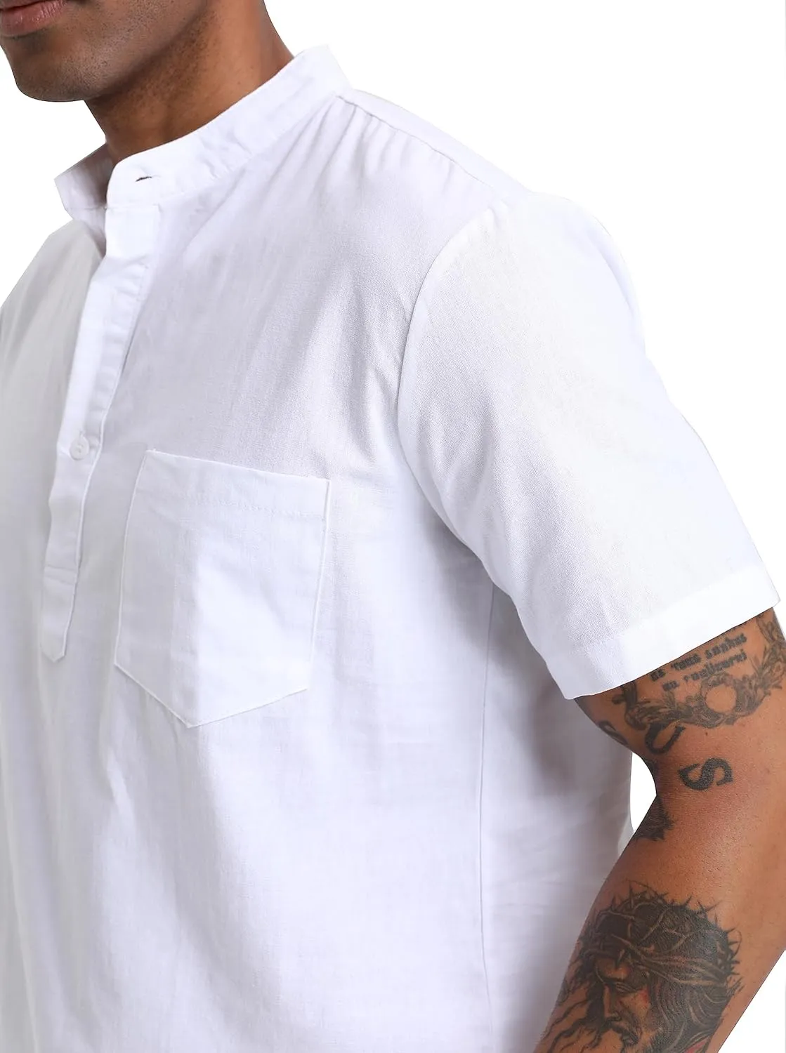 Men's Cotton Linen Set Henley Shirts Shorts outfits 2 Piece Beach Clothes Vacation Matching Suit Summer Wear