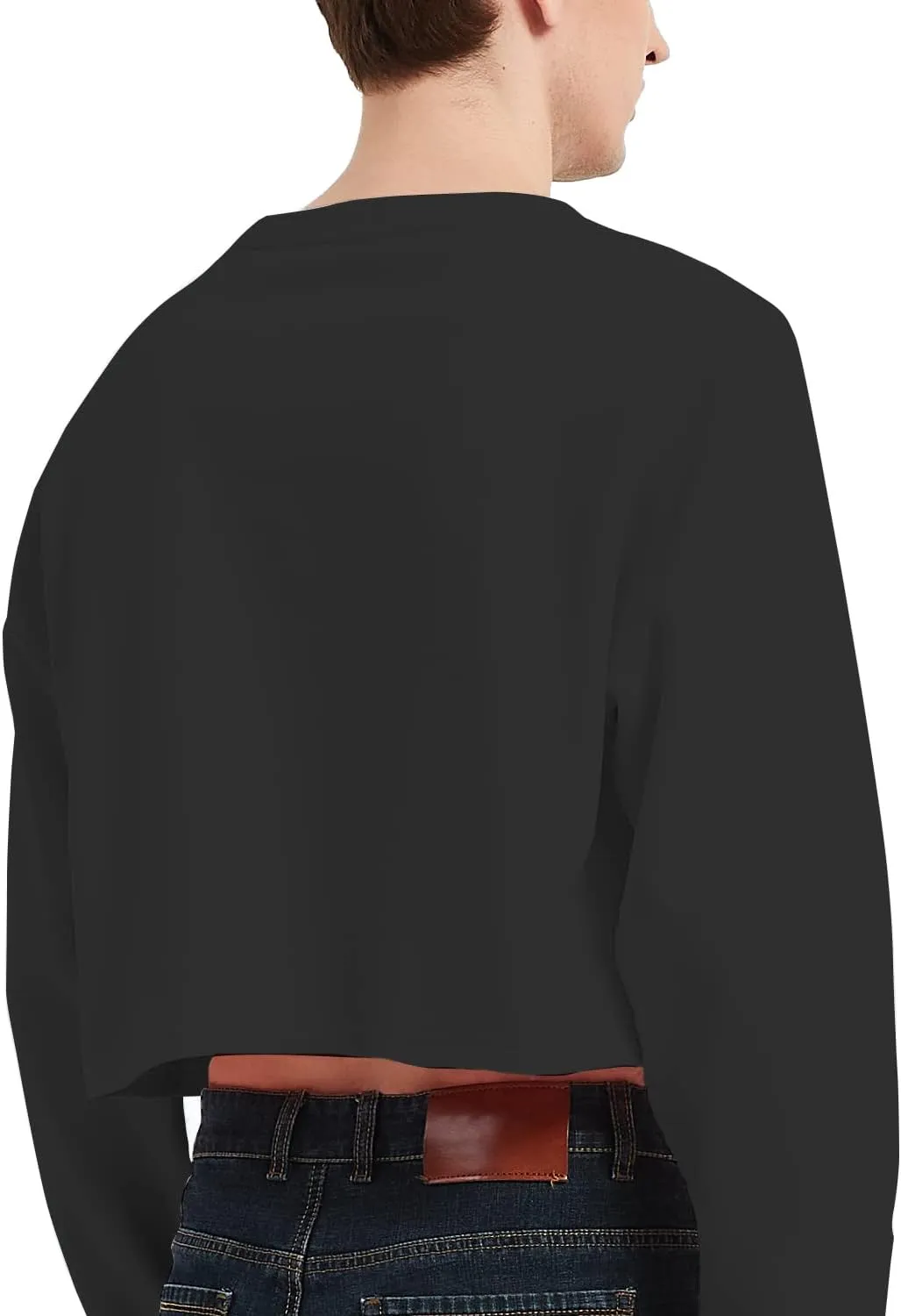 Men's Cropped Cut-Off Hoodie Solid Color Long Sleeves Drawstring Casual Sweatshirts Crop Tops