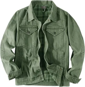 Mens Plaid Denim Jackets Button Down Jean Coat Casual Long Sleeve Vintage Trucker Jackets Outwear