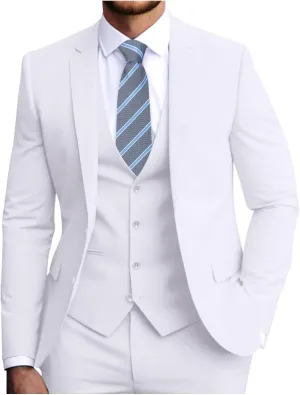 Men's Slim Fit 3-Piece Suit Set, Formal Wedding Tuxedo in Black, Navy Blue